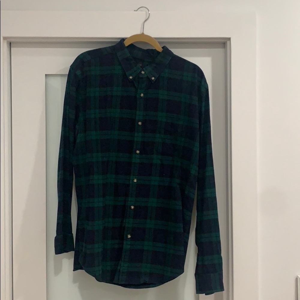 J. Crew Navy and Green Plaid Oxford Shirt